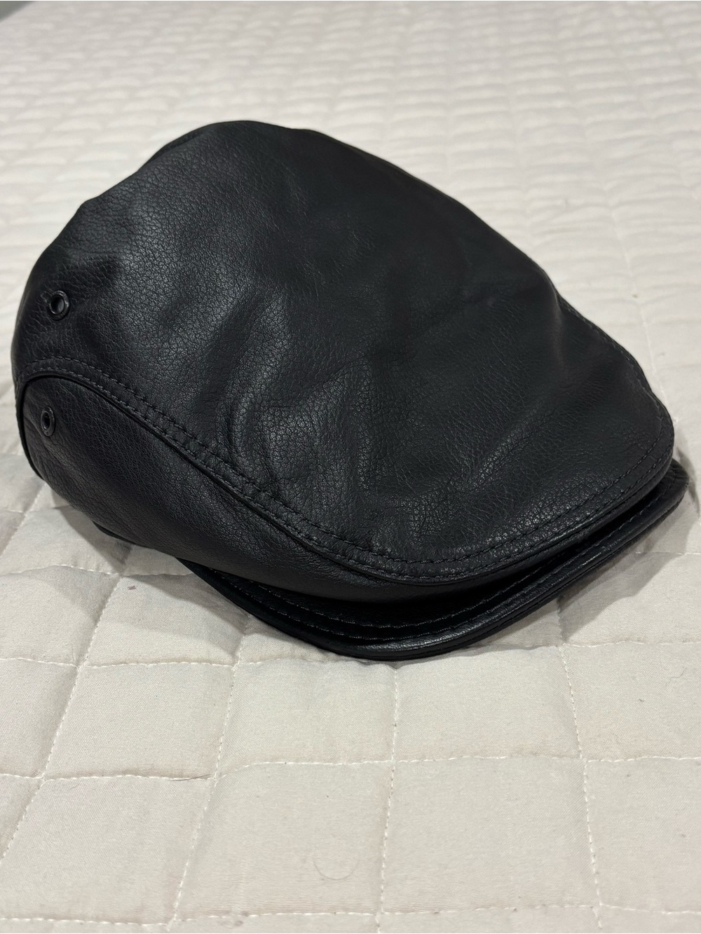 Genuine Sheepskin Leather Newsboy Ivy Cap Hat Fold Down Faux Fur Ear Flaps Black